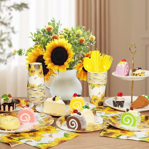 Sunflower Party Supplies Set, Sunflower Party Plates, Napkins and Cups Sets for Sunflower Themed Birthday Party Supplies, Baby Shower,Sunflower Parties Serves 20 in Saudi Arabia