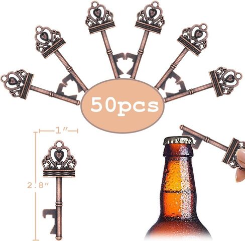 50 Sets Vintage Crown Key Bottle Openers, Wedding Favor Souvenir Gift for Guests with Escort Tag Pillow Candy Box and Satin Ribbon (Bronze) in Saudi Arabia