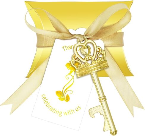 50 Sets Vintage Crown Key Bottle Openers, Wedding Favor Souvenir Gift for Guests with Escort Tag Pillow Candy Box and Satin Ribbon (Bronze) in Saudi Arabia