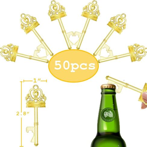 50 Sets Vintage Crown Key Bottle Openers, Wedding Favor Souvenir Gift for Guests with Escort Tag Pillow Candy Box and Satin Ribbon (Bronze) in Saudi Arabia