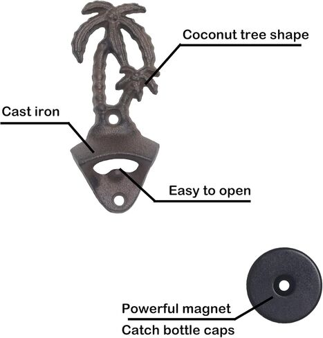 Palm Tree Cast Iron Beer Bottle Opener Wall Mounted with Magnetic Cap Catcher (Aged Bronze) in Saudi Arabia