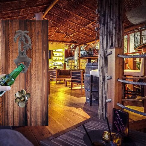 Palm Tree Cast Iron Beer Bottle Opener Wall Mounted with Magnetic Cap Catcher (Aged Bronze) in Saudi Arabia