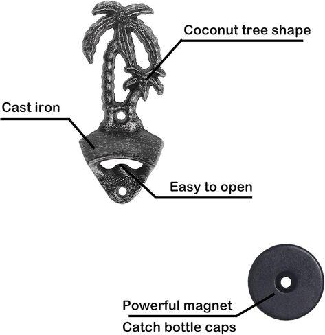 Palm Tree Cast Iron Beer Bottle Opener Wall Mounted with Magnetic Cap Catcher (Aged Bronze) in Saudi Arabia