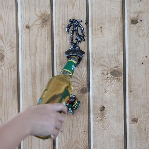 Palm Tree Cast Iron Beer Bottle Opener Wall Mounted with Magnetic Cap Catcher (Aged Bronze) in Saudi Arabia