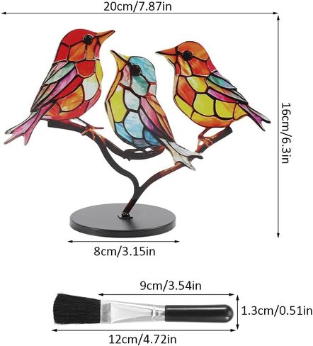Xiaokeis Stained Birds On Branch Desktop Ornaments, Double Sided Multicolor Hummingbird Craft Statue, Metal Flat Bird Sculpture Ornaments for Home Office Decorations(3 Birds) in Saudi Arabia