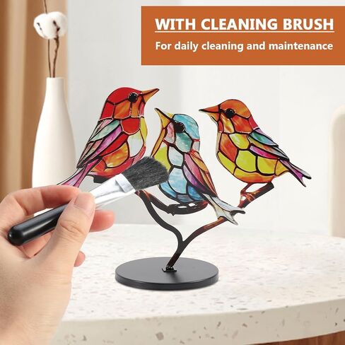 Xiaokeis Stained Birds On Branch Desktop Ornaments, Double Sided Multicolor Hummingbird Craft Statue, Metal Flat Bird Sculpture Ornaments for Home Office Decorations(3 Birds) in Saudi Arabia