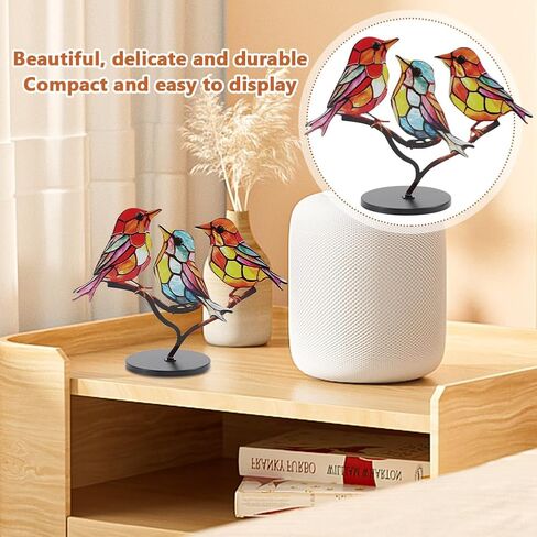 Xiaokeis Stained Birds On Branch Desktop Ornaments, Double Sided Multicolor Hummingbird Craft Statue, Metal Flat Bird Sculpture Ornaments for Home Office Decorations(3 Birds) in Saudi Arabia