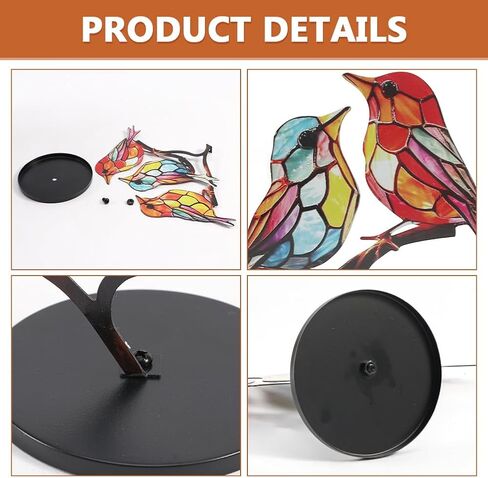 Xiaokeis Stained Birds On Branch Desktop Ornaments, Double Sided Multicolor Hummingbird Craft Statue, Metal Flat Bird Sculpture Ornaments for Home Office Decorations(3 Birds) in Saudi Arabia