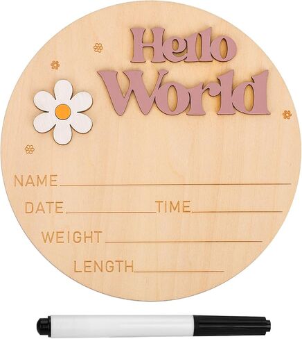 Baby Announcement Sign, Wooden Hello World Newborn Sign Newborn Welcome Sign Birth Announcement Plaque Baby Name Sign Board for Girl Boy Photo Prop Baby Shower Nursery Hospital in Saudi Arabia