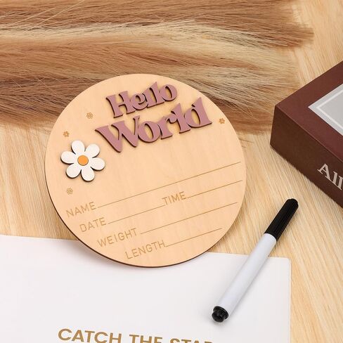 Baby Announcement Sign, Wooden Hello World Newborn Sign Newborn Welcome Sign Birth Announcement Plaque Baby Name Sign Board for Girl Boy Photo Prop Baby Shower Nursery Hospital in Saudi Arabia