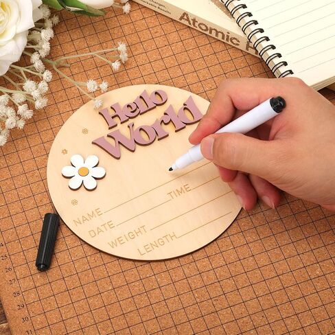 Baby Announcement Sign, Wooden Hello World Newborn Sign Newborn Welcome Sign Birth Announcement Plaque Baby Name Sign Board for Girl Boy Photo Prop Baby Shower Nursery Hospital in Saudi Arabia