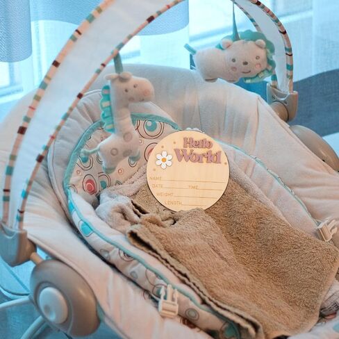 Baby Announcement Sign, Wooden Hello World Newborn Sign Newborn Welcome Sign Birth Announcement Plaque Baby Name Sign Board for Girl Boy Photo Prop Baby Shower Nursery Hospital in Saudi Arabia