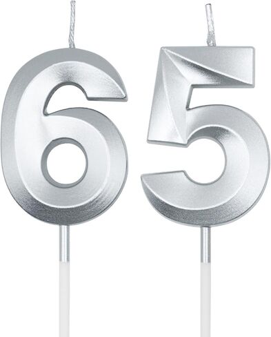 Silver 65th & 56th Birthday Candles for Cakes, Number 65 56 Candle Cake Cupcake Topper for Birthday Anniversary Party Decoration in Saudi Arabia