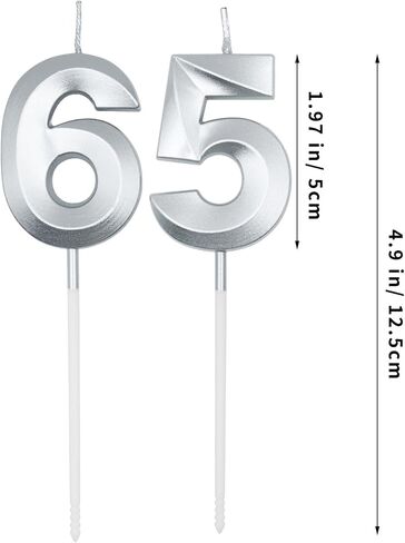 Silver 65th & 56th Birthday Candles for Cakes, Number 65 56 Candle Cake Cupcake Topper for Birthday Anniversary Party Decoration in Saudi Arabia