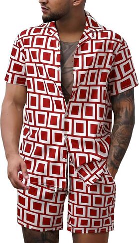 GORGLITTER Men's Two Piece Sets Boho Matching Button Down Shirt and Shorts Summer Set in Saudi Arabia