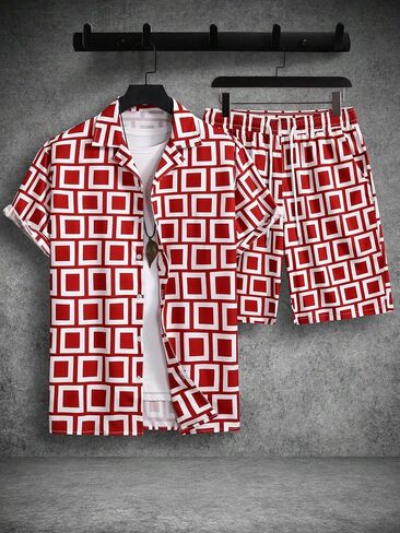 GORGLITTER Men's Two Piece Sets Boho Matching Button Down Shirt and Shorts Summer Set in Saudi Arabia