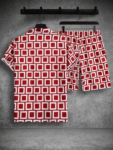 GORGLITTER Men's Two Piece Sets Boho Matching Button Down Shirt and Shorts Summer Set in Saudi Arabia