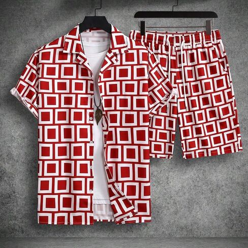 GORGLITTER Men's Two Piece Sets Boho Matching Button Down Shirt and Shorts Summer Set in Saudi Arabia
