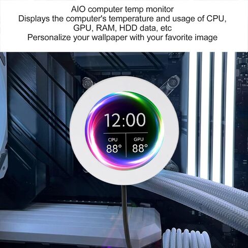 شاشة عرض درجة حرارة الكمبيوتر AIO مقاس 2.1 بوصة، مجموعة ترقية شاشة عرض LCD لمبرد وحدة المعالجة المركزية، لوحة مستشعر الكمبيوتر وشاشة درجة حرارة وحدة المعالجة المركزية لأنظمة تبريد المياه، لـ AIDA64 (أسود) in Saudi Arabia