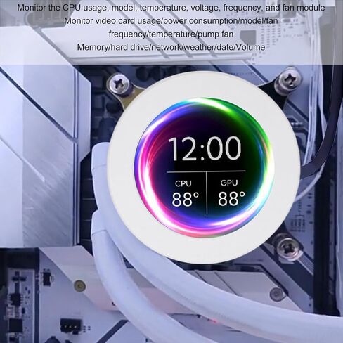 شاشة عرض درجة حرارة الكمبيوتر AIO مقاس 2.1 بوصة، مجموعة ترقية شاشة عرض LCD لمبرد وحدة المعالجة المركزية، لوحة مستشعر الكمبيوتر وشاشة درجة حرارة وحدة المعالجة المركزية لأنظمة تبريد المياه، لـ AIDA64 (أسود) in Saudi Arabia