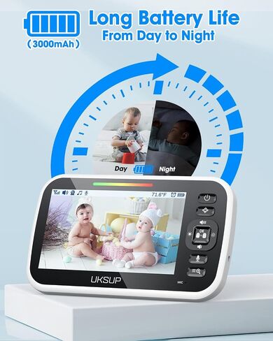 Baby Monitor with 2 Cameras and Audio- Video Baby Monitor with 960ft Long Range, Remote Pan-Tilt-Zoom, Night Vision, Temperature Sensor, 2-Way Talk, 8 Lullabies, 30-Hour Battery & No WiFi in Saudi Arabia