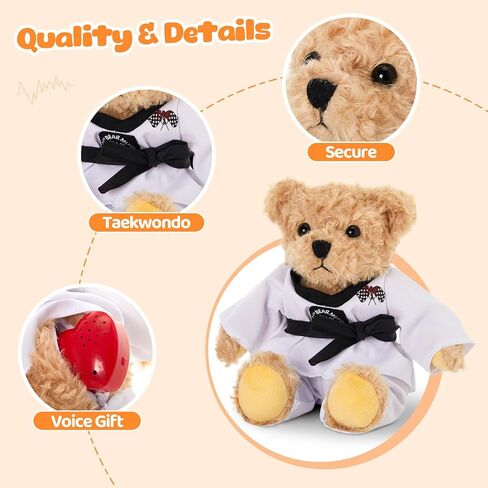 Houwsbaby Recordable Taekwondo Teddy Bear Stuffed Animal,Voice Gift Karate Bear Plush Toy,Holiday Birthdays Christmas Halloween Children's Day Adorable Gifts for Taekwondo Kids Girls Boys 8'' in Saudi Arabia