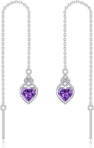 Heart Threader Earrings Long Chain Celtic Knot Drop Earrings 925 Sterling Silver 12 Birthstone Birthday Jewelry Gifts for Women in Saudi Arabia