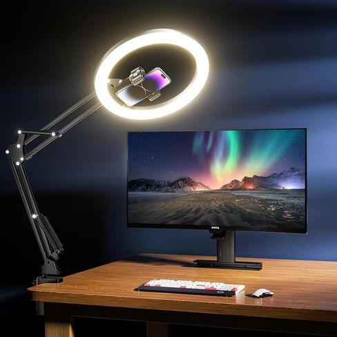 UBeesize 12’’ Ring Light with Overhead Phone Mount, LED Selfie Light with Stand and Phone Holder for iPhone and Laptop, Desk Light for Video Recording, Zoom Meeting, Live Streaming, Tiktok, YouTube in Saudi Arabia