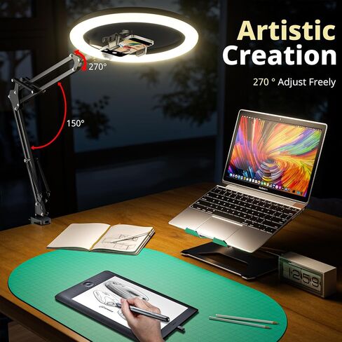 UBeesize 12’’ Ring Light with Overhead Phone Mount, LED Selfie Light with Stand and Phone Holder for iPhone and Laptop, Desk Light for Video Recording, Zoom Meeting, Live Streaming, Tiktok, YouTube in Saudi Arabia