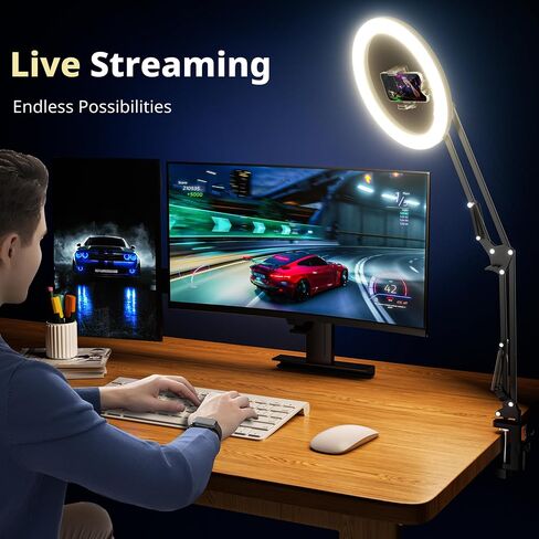 UBeesize 12’’ Ring Light with Overhead Phone Mount, LED Selfie Light with Stand and Phone Holder for iPhone and Laptop, Desk Light for Video Recording, Zoom Meeting, Live Streaming, Tiktok, YouTube in Saudi Arabia