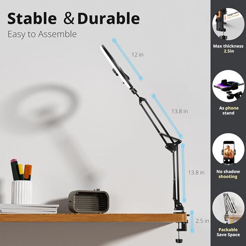 UBeesize 12’’ Ring Light with Overhead Phone Mount, LED Selfie Light with Stand and Phone Holder for iPhone and Laptop, Desk Light for Video Recording, Zoom Meeting, Live Streaming, Tiktok, YouTube in Saudi Arabia