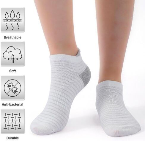 6 Pairs Ankle Socks for Women, Athletic Running Socks Striped Heel Tab Ankle Socks Womens No Show Socks in Saudi Arabia