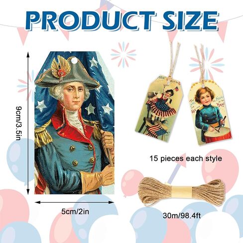 Whaline 120Pcs Patriotic Vintage Gift Tags 10 Designs 4th of July Paper Tags American Flag Hanging Labels Holiday Seasonal Wishes Labels with String for Independence Day DIY Gift Party Favor Decor in Saudi Arabia