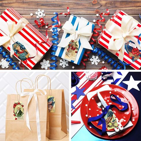 Whaline 120Pcs Patriotic Vintage Gift Tags 10 Designs 4th of July Paper Tags American Flag Hanging Labels Holiday Seasonal Wishes Labels with String for Independence Day DIY Gift Party Favor Decor in Saudi Arabia