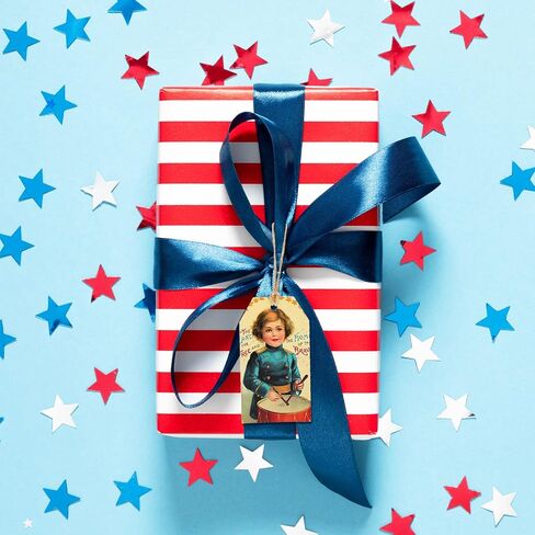 Whaline 120Pcs Patriotic Vintage Gift Tags 10 Designs 4th of July Paper Tags American Flag Hanging Labels Holiday Seasonal Wishes Labels with String for Independence Day DIY Gift Party Favor Decor in Saudi Arabia