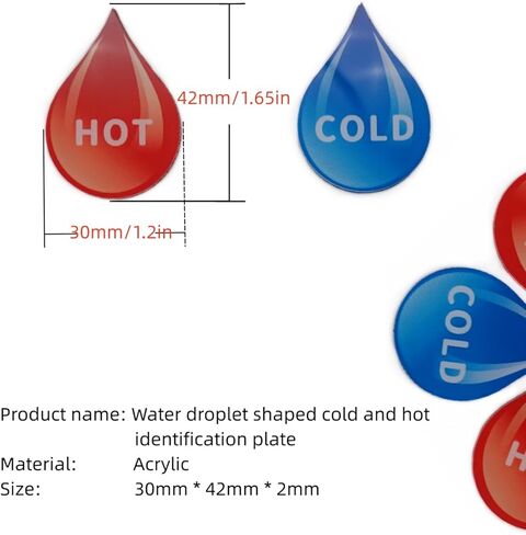 ملصق أكريليك ذاتي اللصق على شكل قطرة للمياه الباردة، ملصق للمياه الساخنة، أزرق وأحمر، زوج واحد in Kuwait