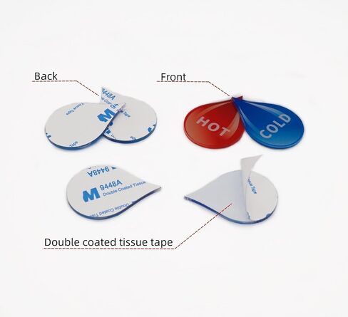 ملصق أكريليك ذاتي اللصق على شكل قطرة للمياه الباردة، ملصق للمياه الساخنة، أزرق وأحمر، زوج واحد in Kuwait