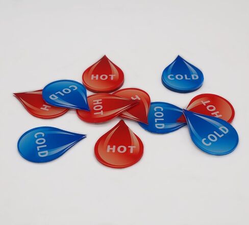ملصق أكريليك ذاتي اللصق على شكل قطرة للمياه الباردة، ملصق للمياه الساخنة، أزرق وأحمر، زوج واحد in Kuwait