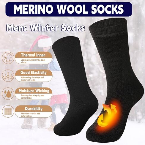 Merino Wool Socks for Men Thermal Warm Hiking Thick Boot Socks Winter Crew Cushion Cozy Camping Work Socks 5 Pairs in Saudi Arabia