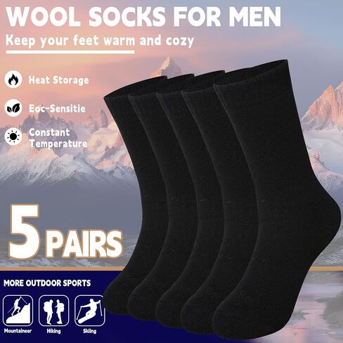 Merino Wool Socks for Men Thermal Warm Hiking Thick Boot Socks Winter Crew Cushion Cozy Camping Work Socks 5 Pairs in Saudi Arabia