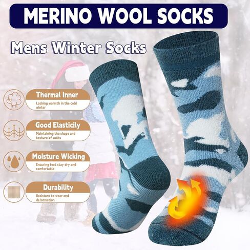Merino Wool Socks for Men Thermal Warm Hiking Thick Boot Socks Winter Crew Cushion Cozy Camping Work Socks 5 Pairs in Saudi Arabia