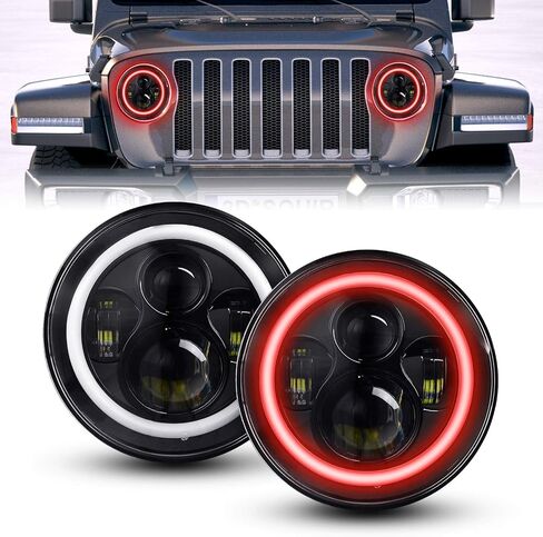 YEEGO DIRECT 7 Inch LED Headlights Red Halo Ring Angel Eyes Daytime Running Light DRL Turn Signal High/Low Beam for Wrangler 1997-2017 JK TJ LJ JW Headlight Kit (2 Pcs) in Saudi Arabia