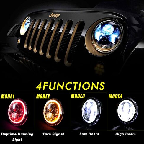 YEEGO DIRECT 7 Inch LED Headlights Red Halo Ring Angel Eyes Daytime Running Light DRL Turn Signal High/Low Beam for Wrangler 1997-2017 JK TJ LJ JW Headlight Kit (2 Pcs) in Saudi Arabia