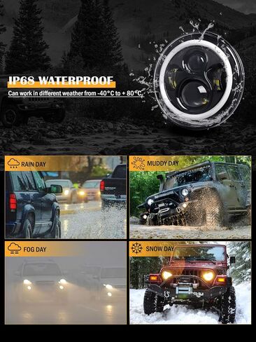 YEEGO DIRECT 7 Inch LED Headlights Red Halo Ring Angel Eyes Daytime Running Light DRL Turn Signal High/Low Beam for Wrangler 1997-2017 JK TJ LJ JW Headlight Kit (2 Pcs) in Saudi Arabia