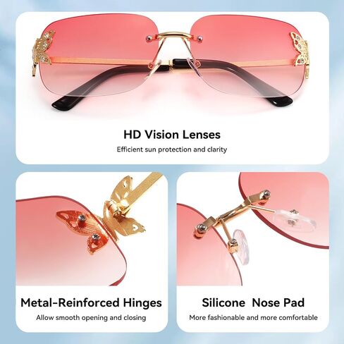 Dollger Rectangle Y2k Sunglasses for Women Fashion Rimless 2000s Square Pink Sun Glasses Butterfly 90s Cool Shades in Saudi Arabia