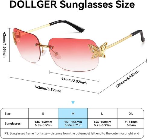Dollger Rectangle Y2k Sunglasses for Women Fashion Rimless 2000s Square Pink Sun Glasses Butterfly 90s Cool Shades in Saudi Arabia