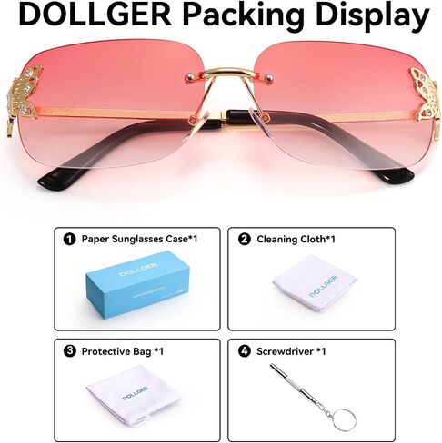 Dollger Rectangle Y2k Sunglasses for Women Fashion Rimless 2000s Square Pink Sun Glasses Butterfly 90s Cool Shades in Saudi Arabia