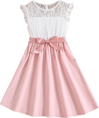 OYOANGLE Girl's Cute Color Block Floral Lace Ruffle Sleeveless High Waist A Line Summer Dresses in Saudi Arabia