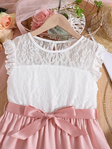 OYOANGLE Girl's Cute Color Block Floral Lace Ruffle Sleeveless High Waist A Line Summer Dresses in Saudi Arabia