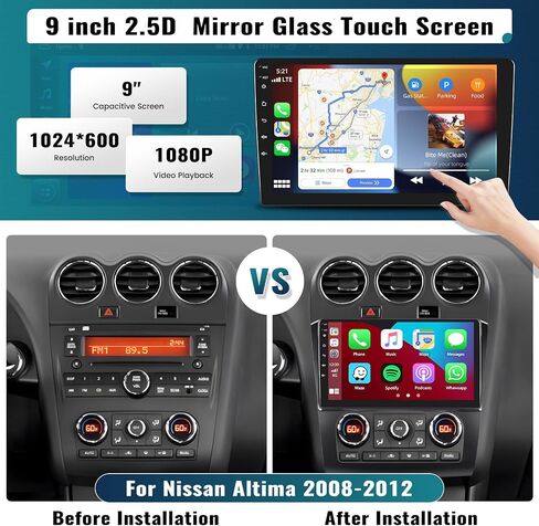 UNITOPSCI for Nissan Altima 2008-2012 Radio with Auto A/C, Android 13 Car Stereo Wireless CarPlay Android Auto HiFi GPS Navigation 9 Inch Touch Screen WiFi Bluetooth FM SWC + AHD Backup Camera Mic in Saudi Arabia